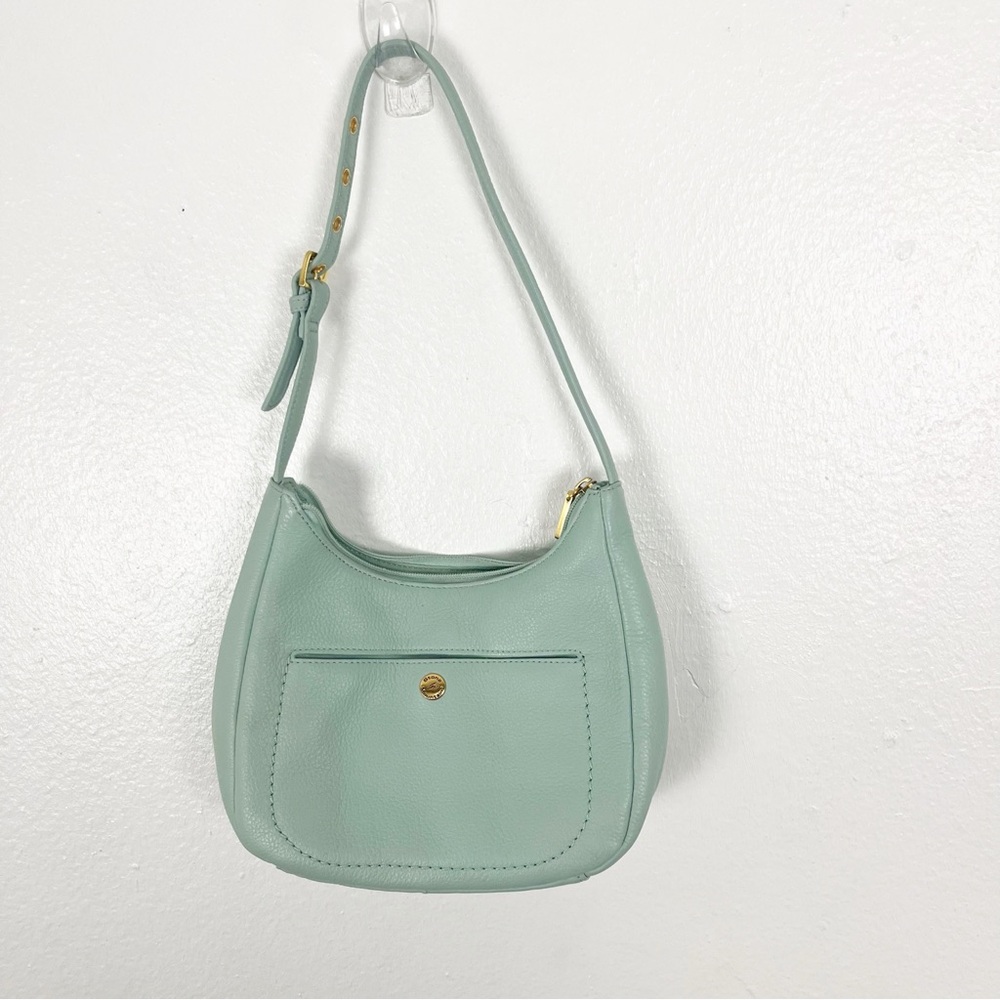 STONE MOUNTAIN Green Soft Leather Adjustable Strap Zipper Closure Shoulder Bag